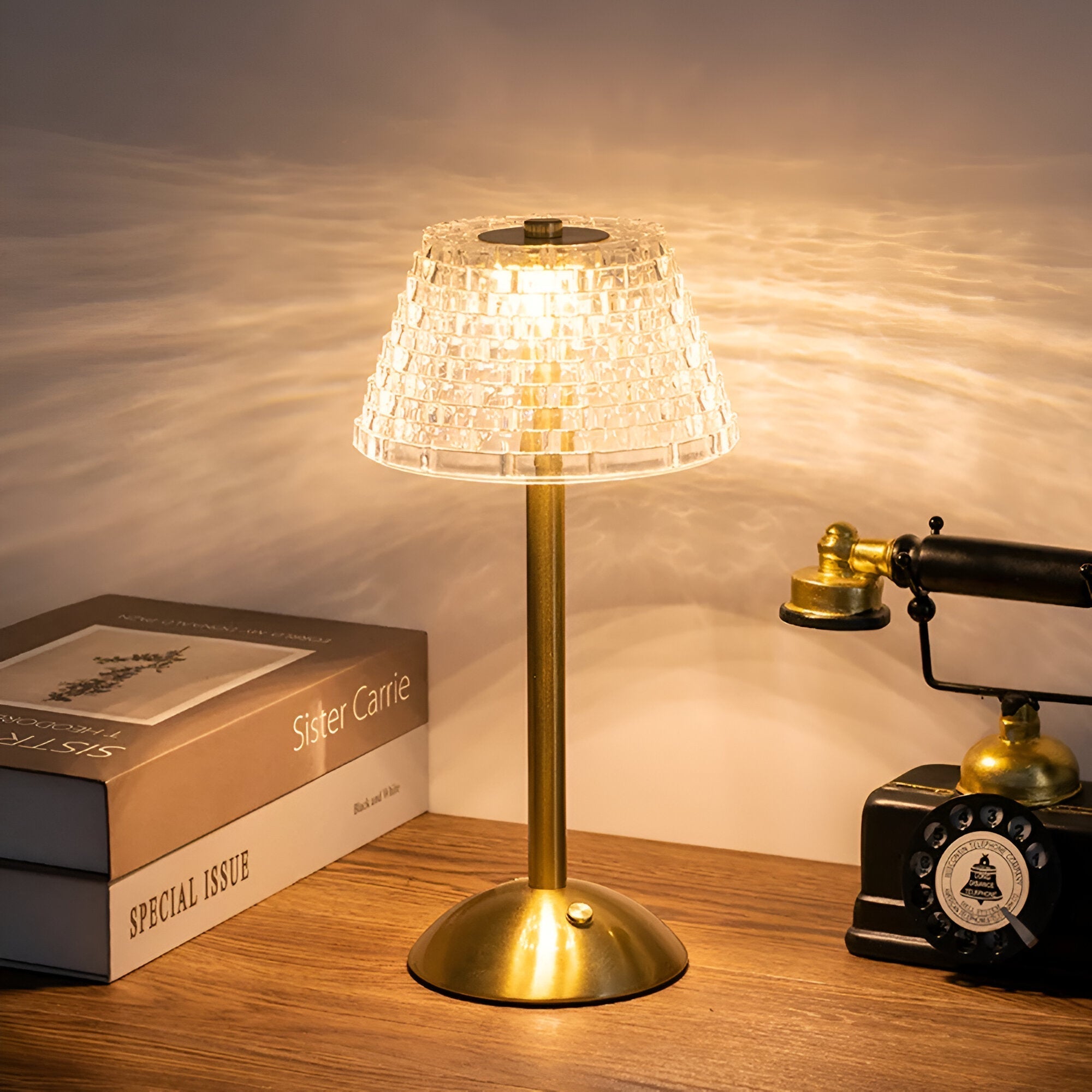 CrystalGlow | Lampe de Table Vintage Sans Fil Design Chic