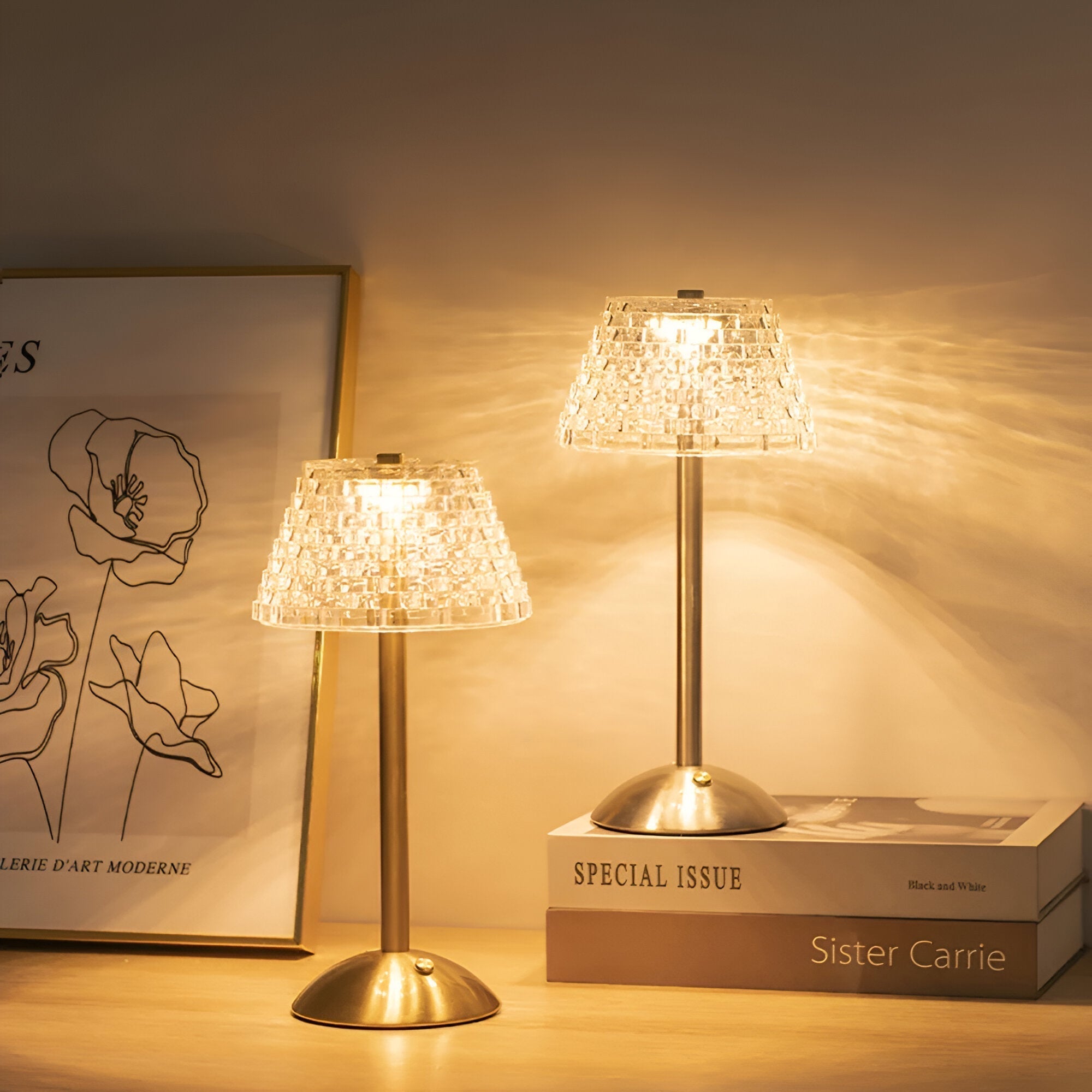CrystalGlow | Lampe de Table Vintage Sans Fil Design Chic