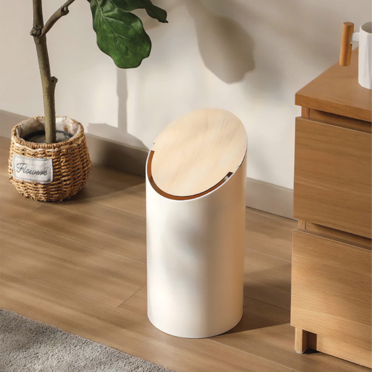 ÉléganceBois | Poubelle Moderne en Bois avec Technologie Anti-Odeur