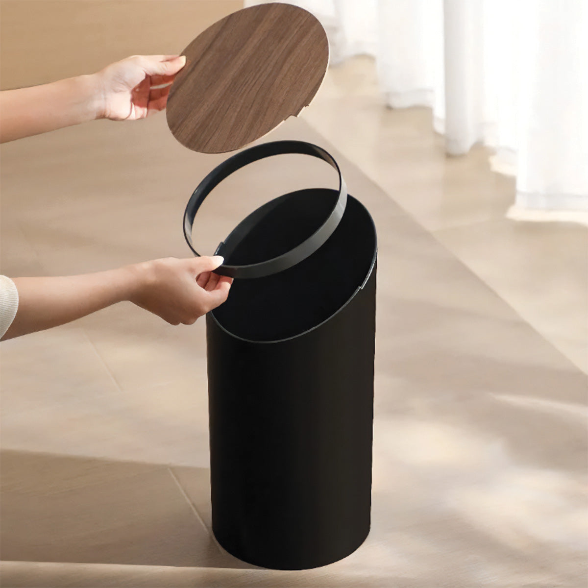 ÉléganceBois | Poubelle Moderne en Bois avec Technologie Anti-Odeur